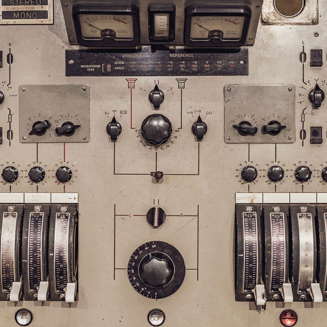 A recording studio console and equipment